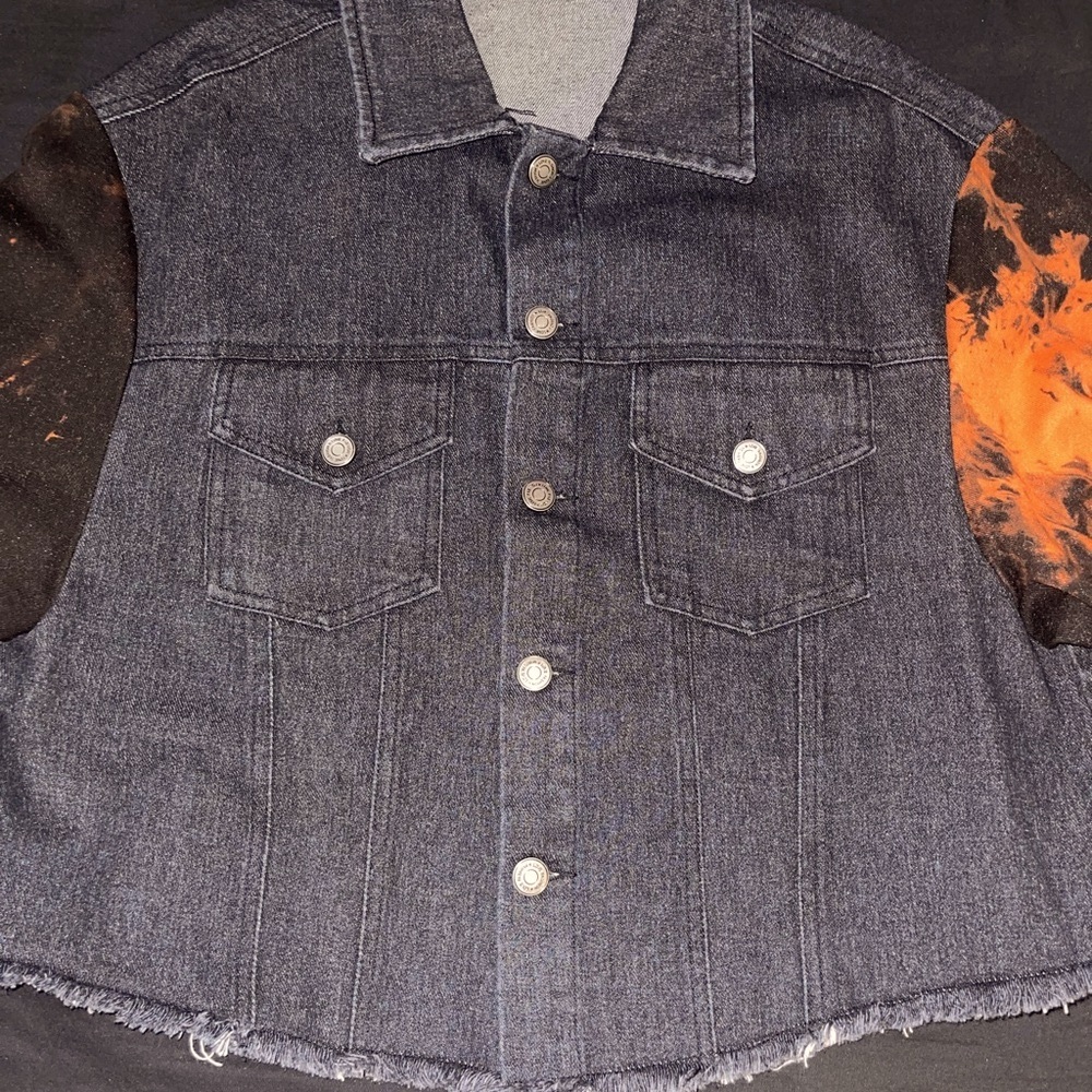 Fashion Nova Black and Orange Denim Jacket